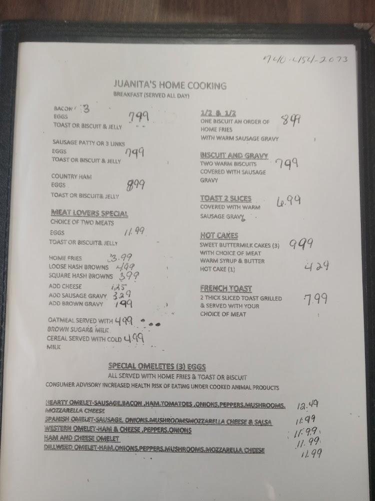 Juanita's Family Restaurant Menu image 2